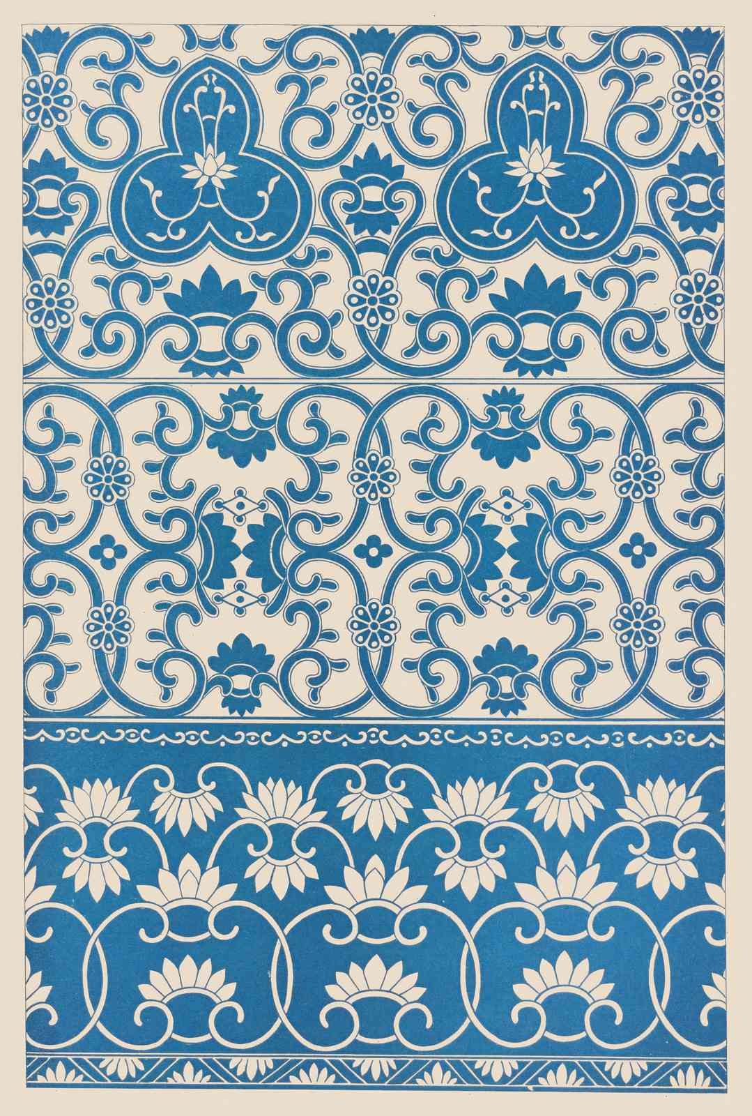Blue Floral Scroll Pattern Wall Art