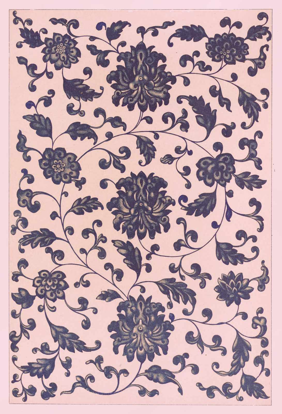 Vintage Floral Scroll Blue & Pink Wall Art