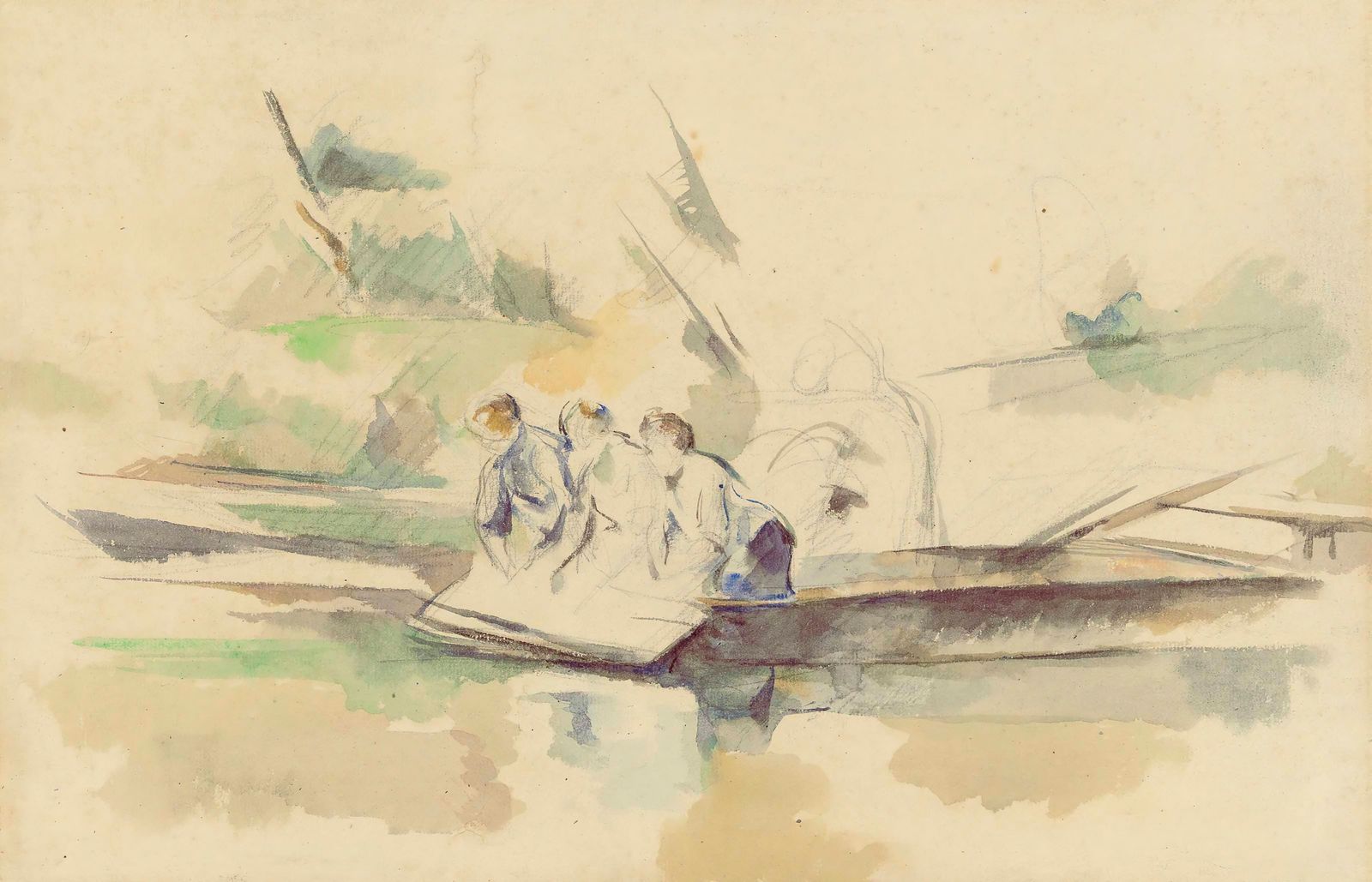 Impressionist River Scene with Figures Wall Art