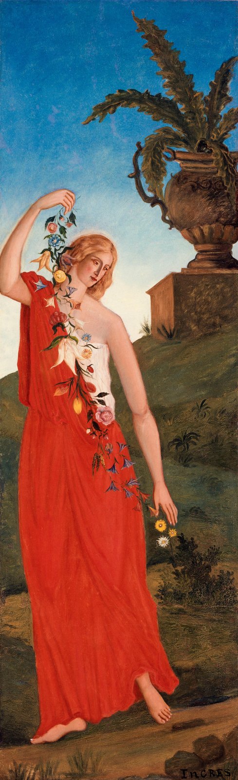 Victorian Floral Goddess Red Gown Wall Art