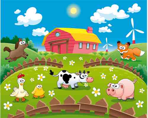 Cute Farm Animals Meadow Wall Art