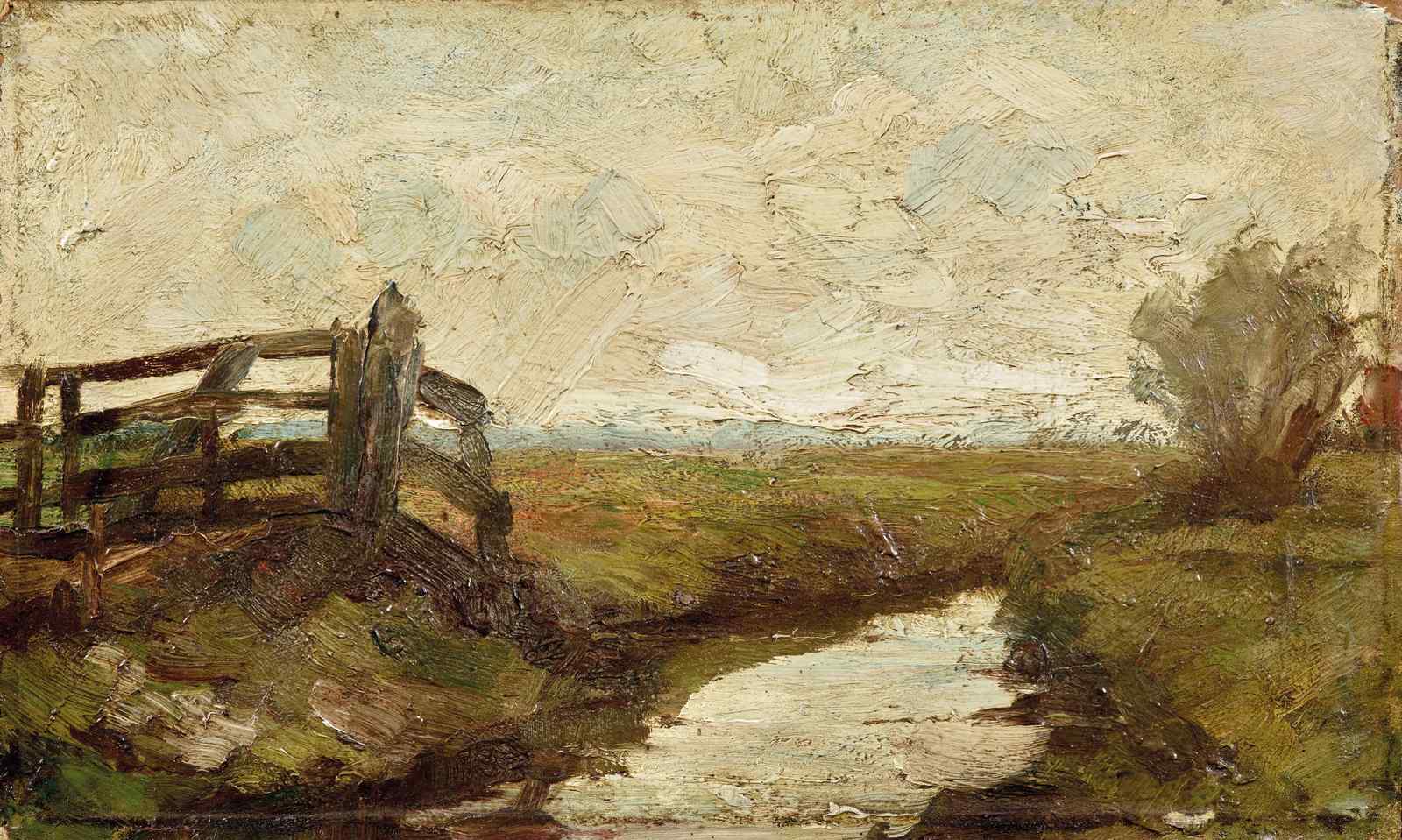Rustic Fence Landscape Oil Painting Wall Art