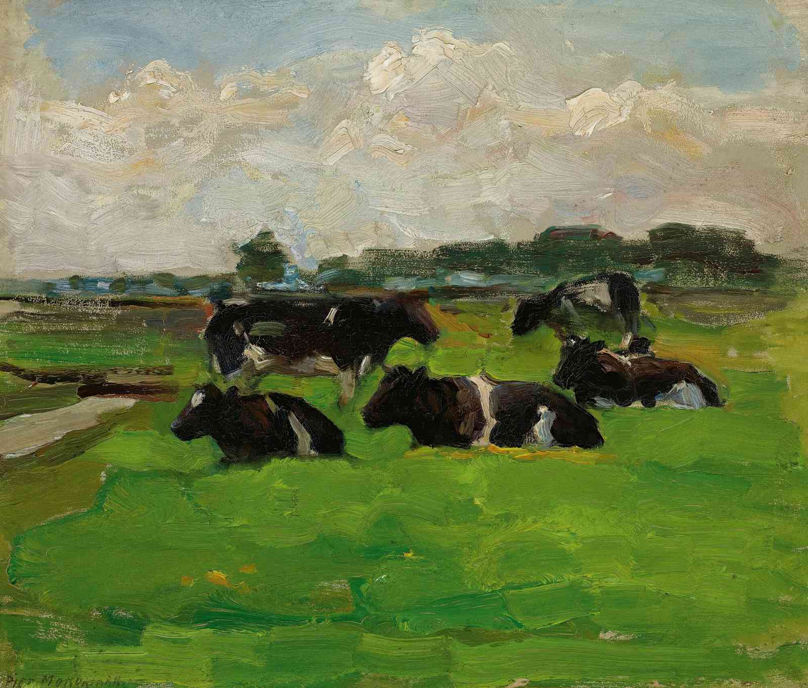Serene Meadow Cows Landscape Wall Art