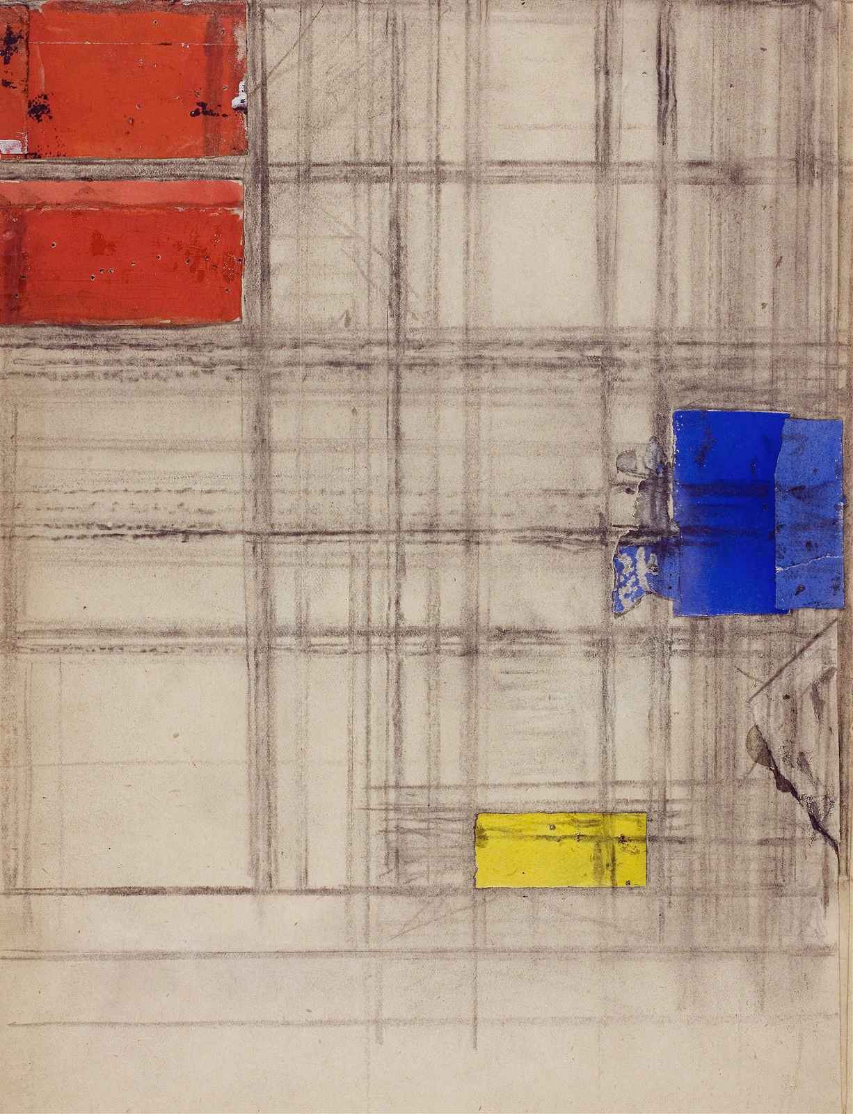 Abstract Grid Red Blue Yellow Wall Art