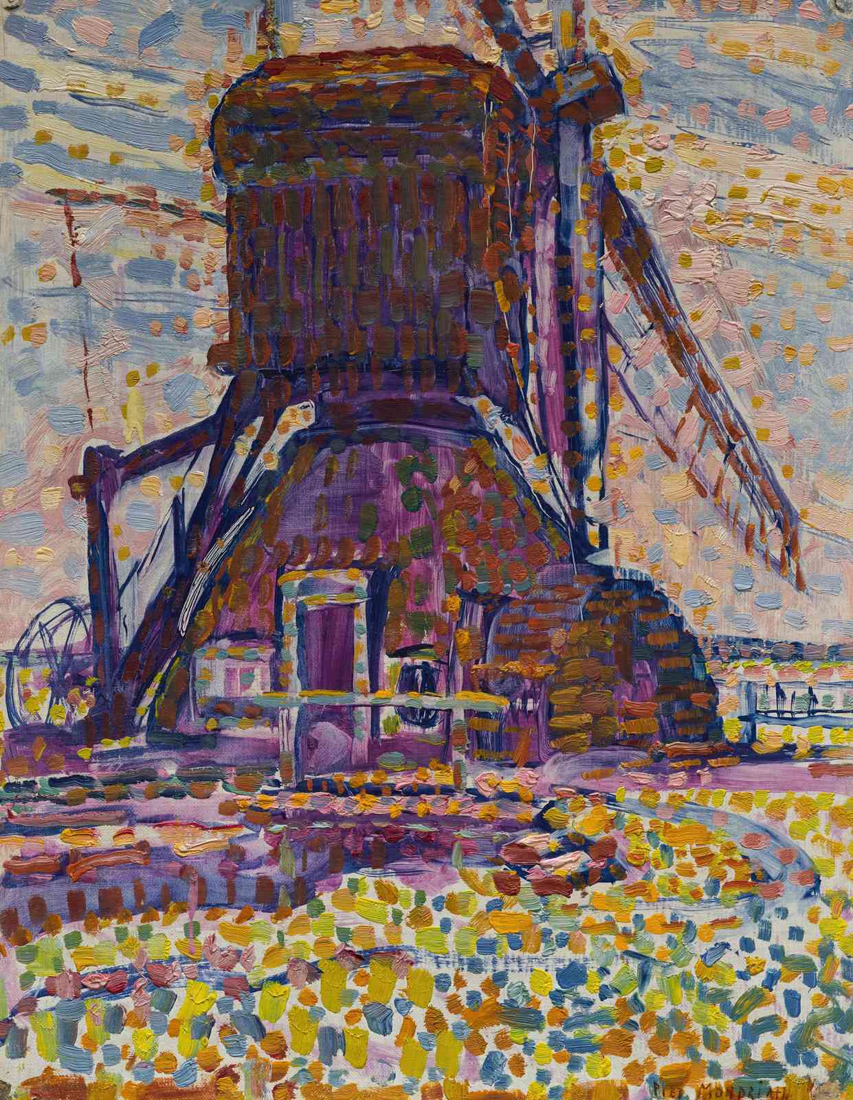 Vibrant Windmill Field Wall Art - Impressionist Art