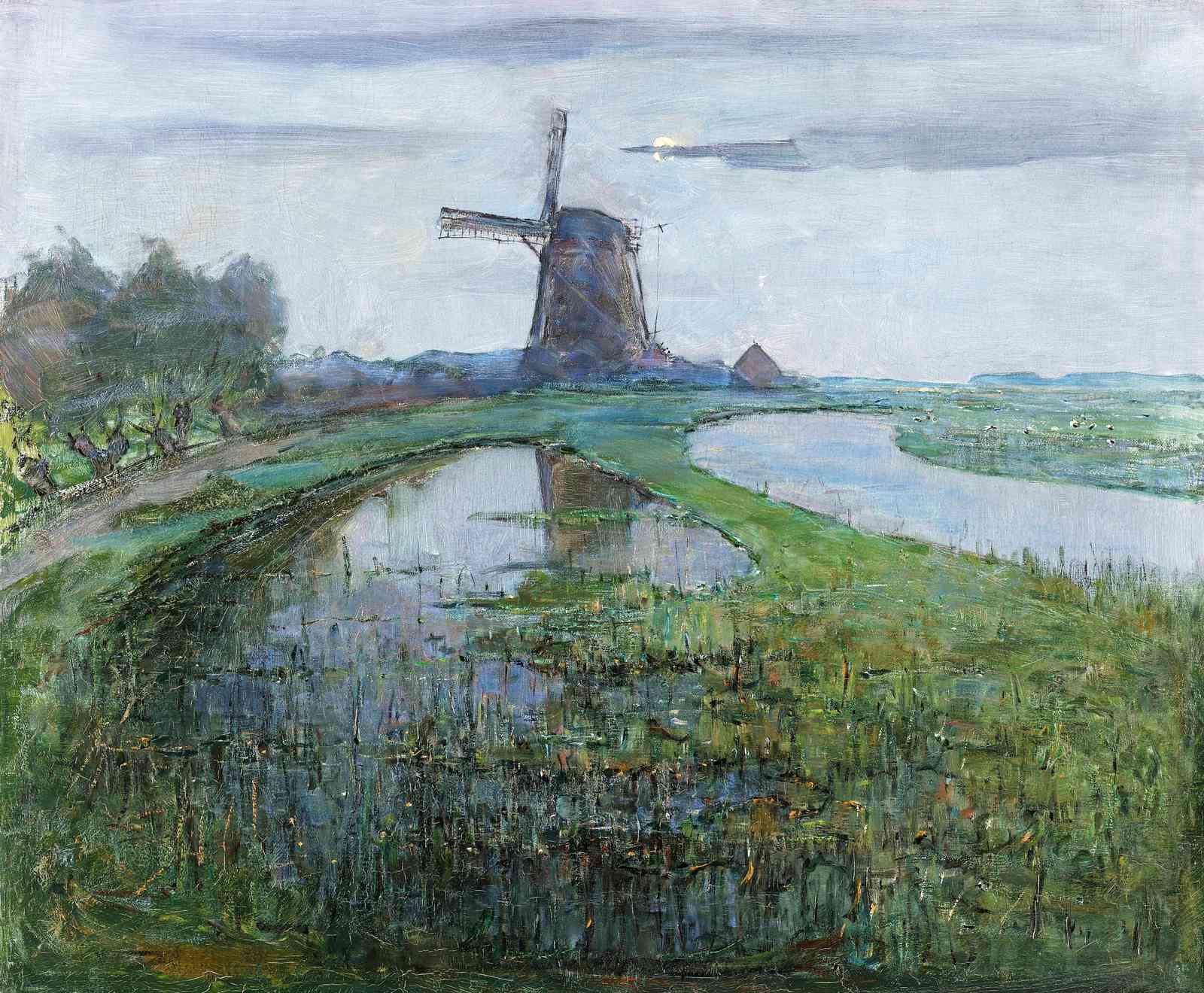 Serene Dutch Windmill Landscape Wall Art