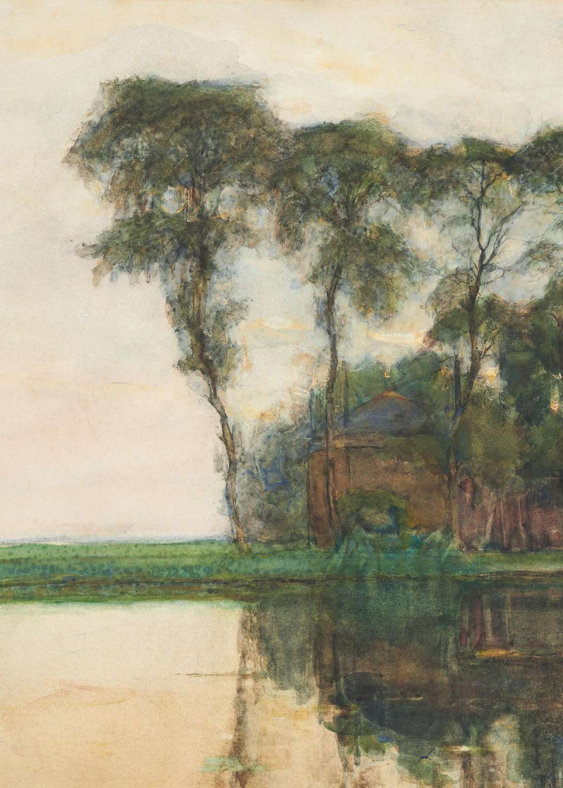 Tranquil Lakeside Trees Watercolor Wall Art