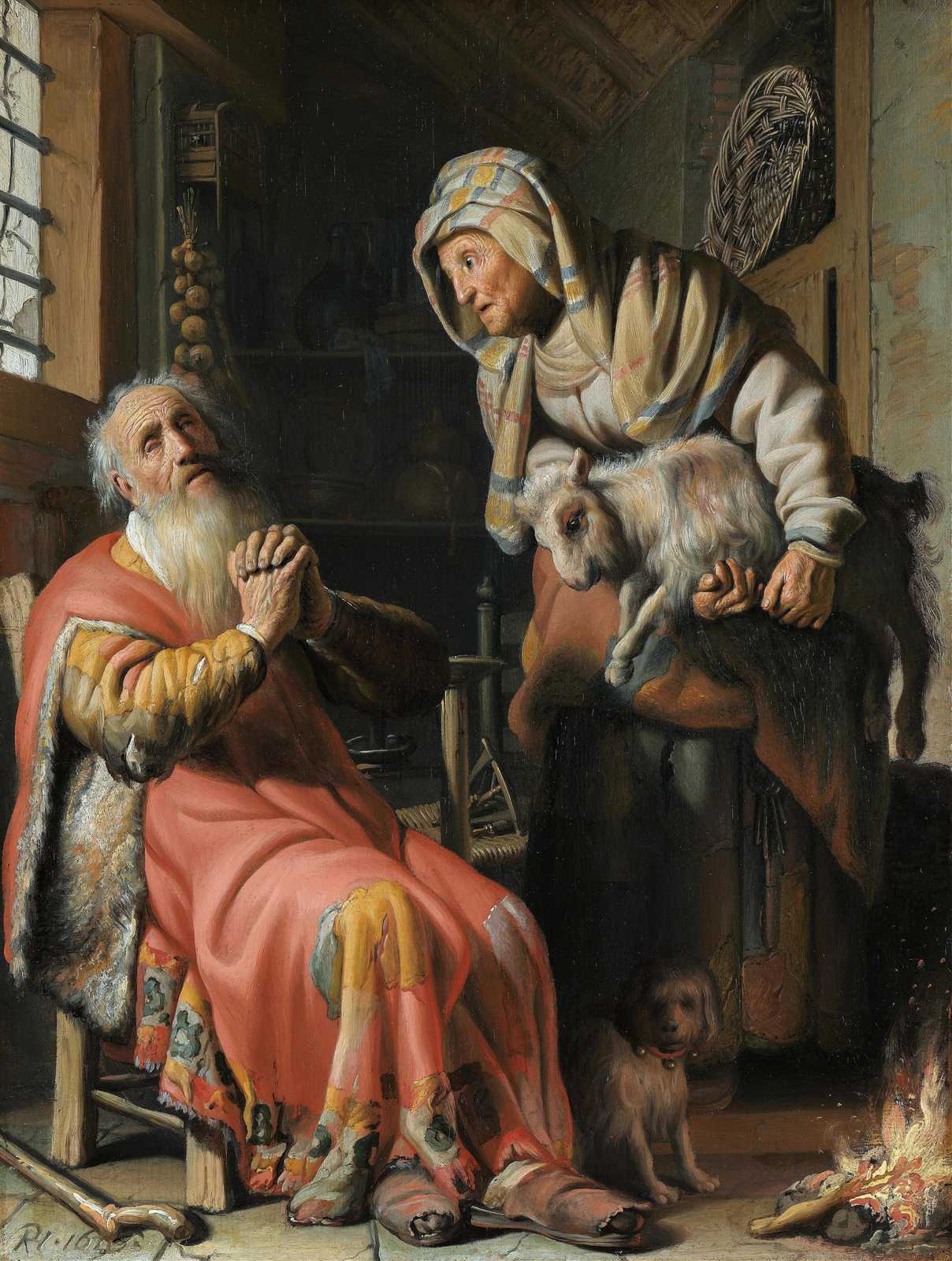 Biblical Scene Prayerful Old Man & Goat Wall Art