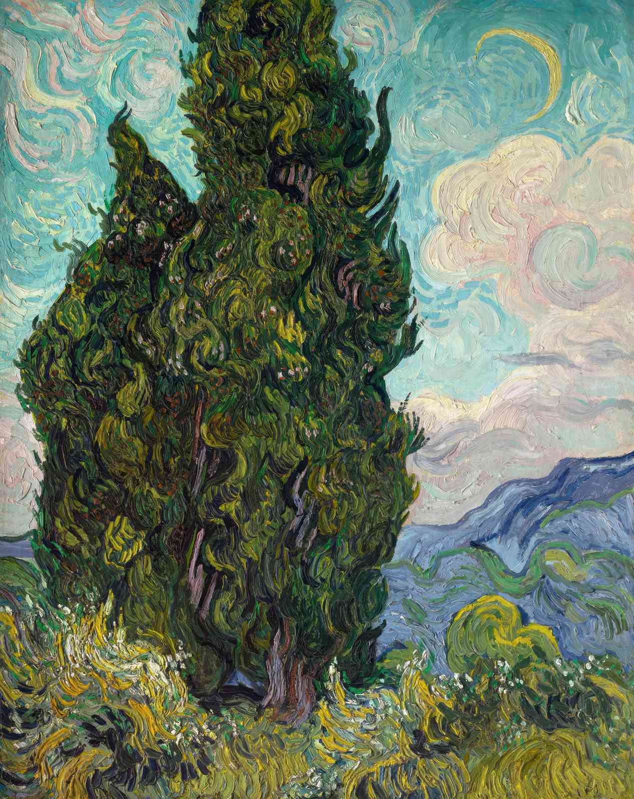Van Gogh Cypresses & Crescent Moon Wall Art
