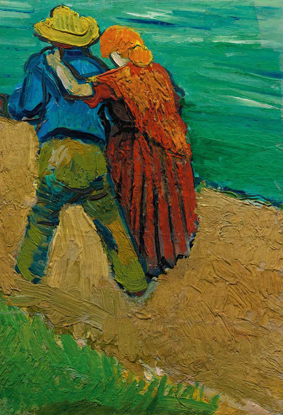 Couple Embracing Vibrant Landscape Wall Art
