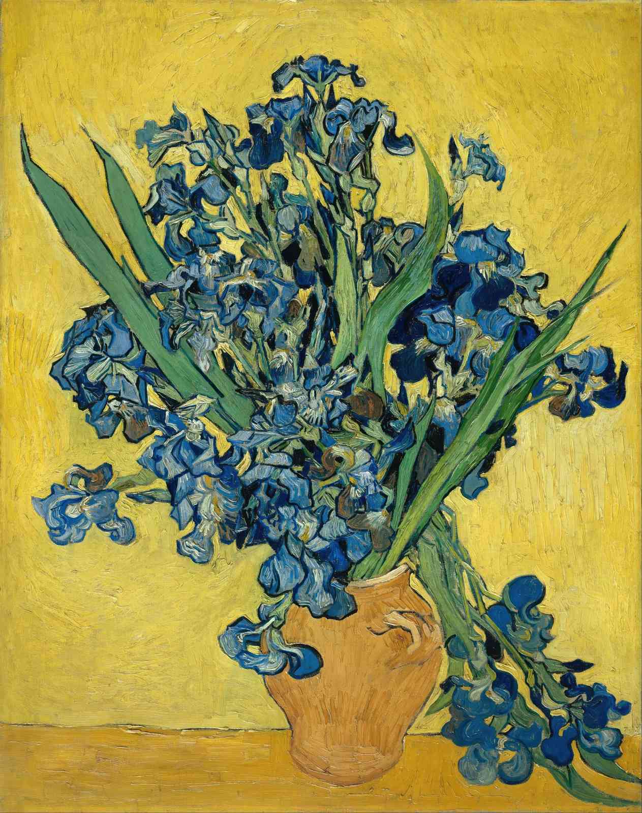 Vibrant Irises in Yellow Vase Wall Art