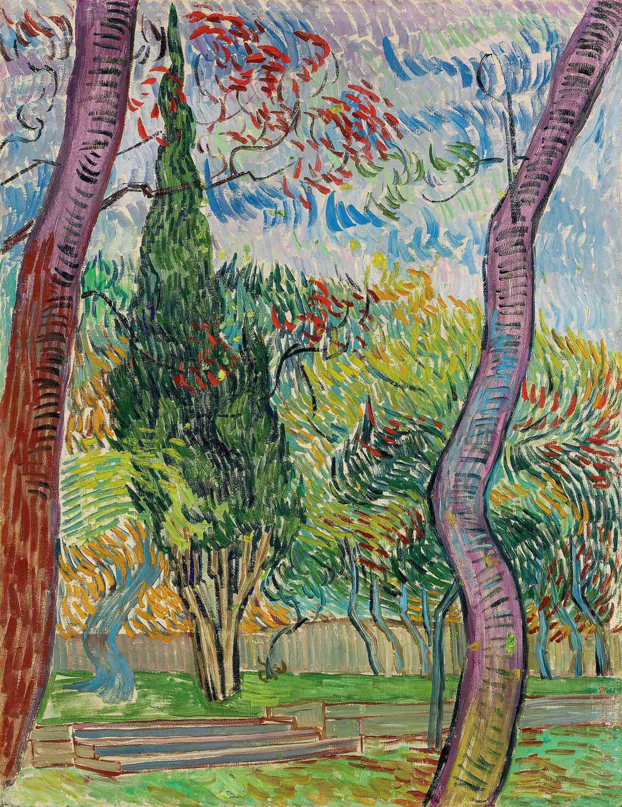 Vibrant Cypress Trees Wall Art - Post-Impressionist Wall Art