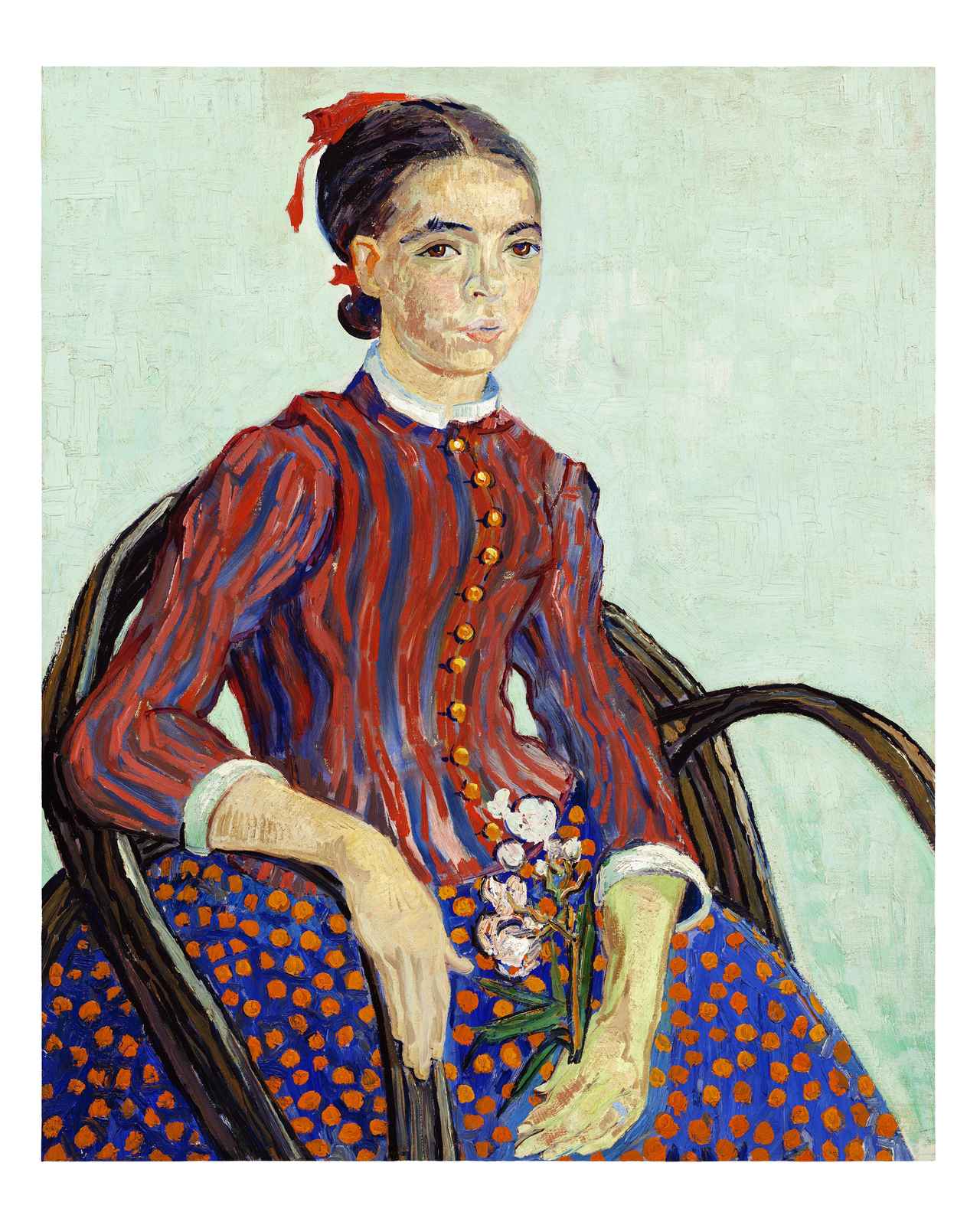 Vibrant Portrait Girl in Striped Dress Wall Art