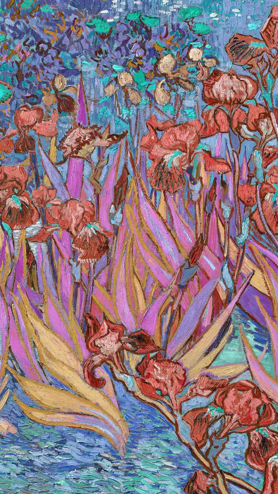 Vibrant Irises Van Gogh Style Wall Art