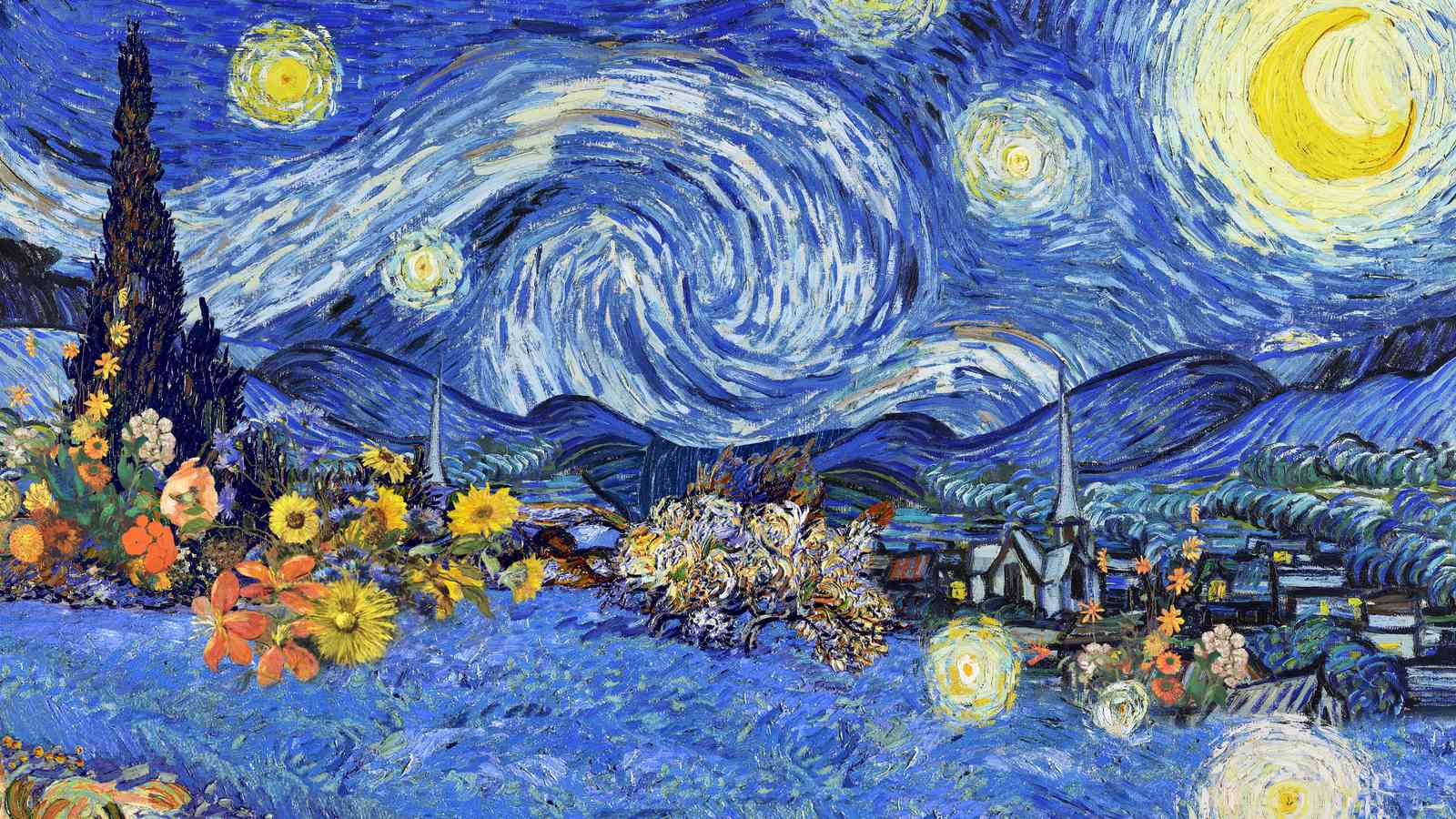 Starry Night Floral Dream Wall Art