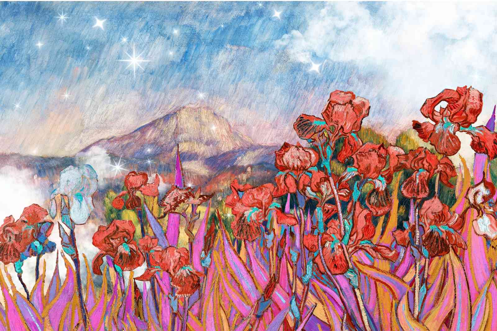 Vibrant Iris Meadow Landscape Wall Art