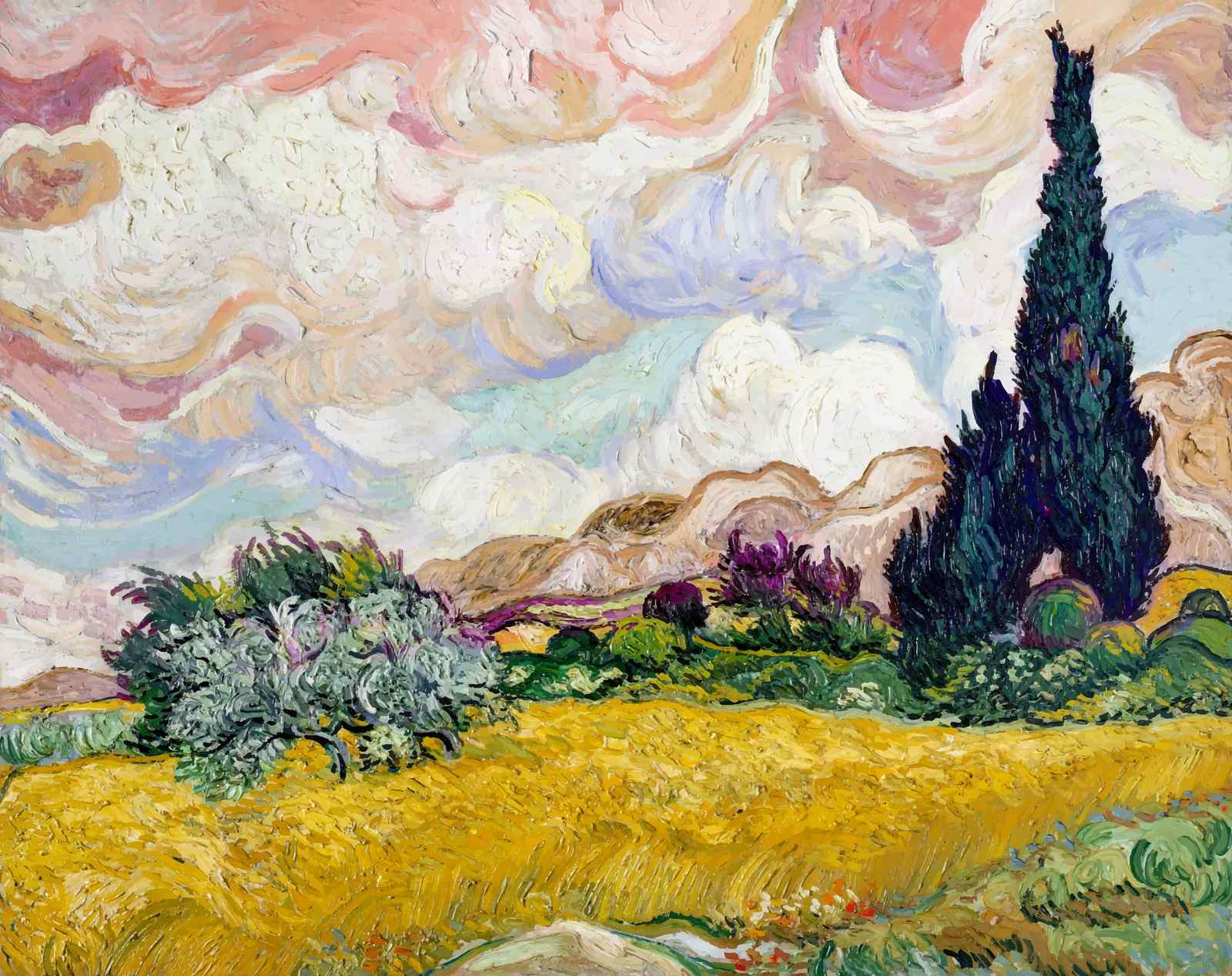 Van Gogh Cypresses & Wheat Field Wall Art