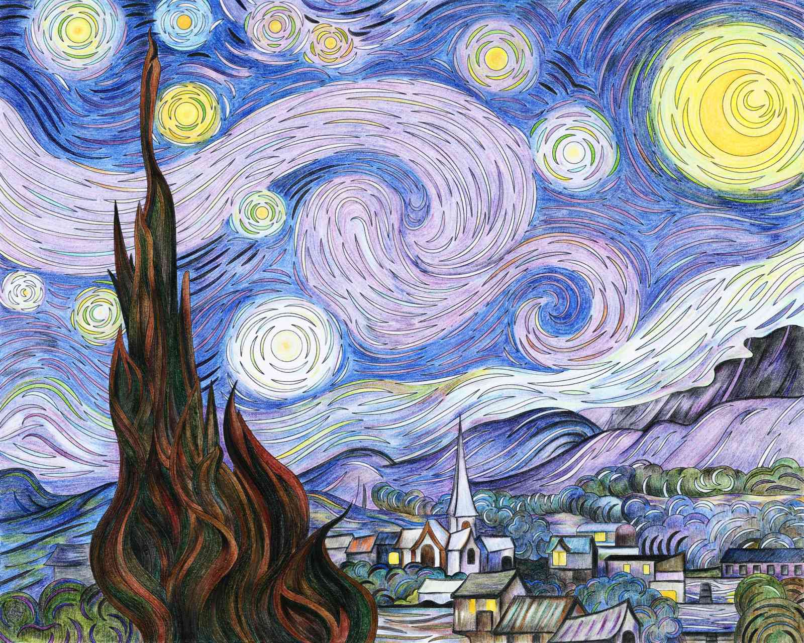 Starry Night Village Wall Art