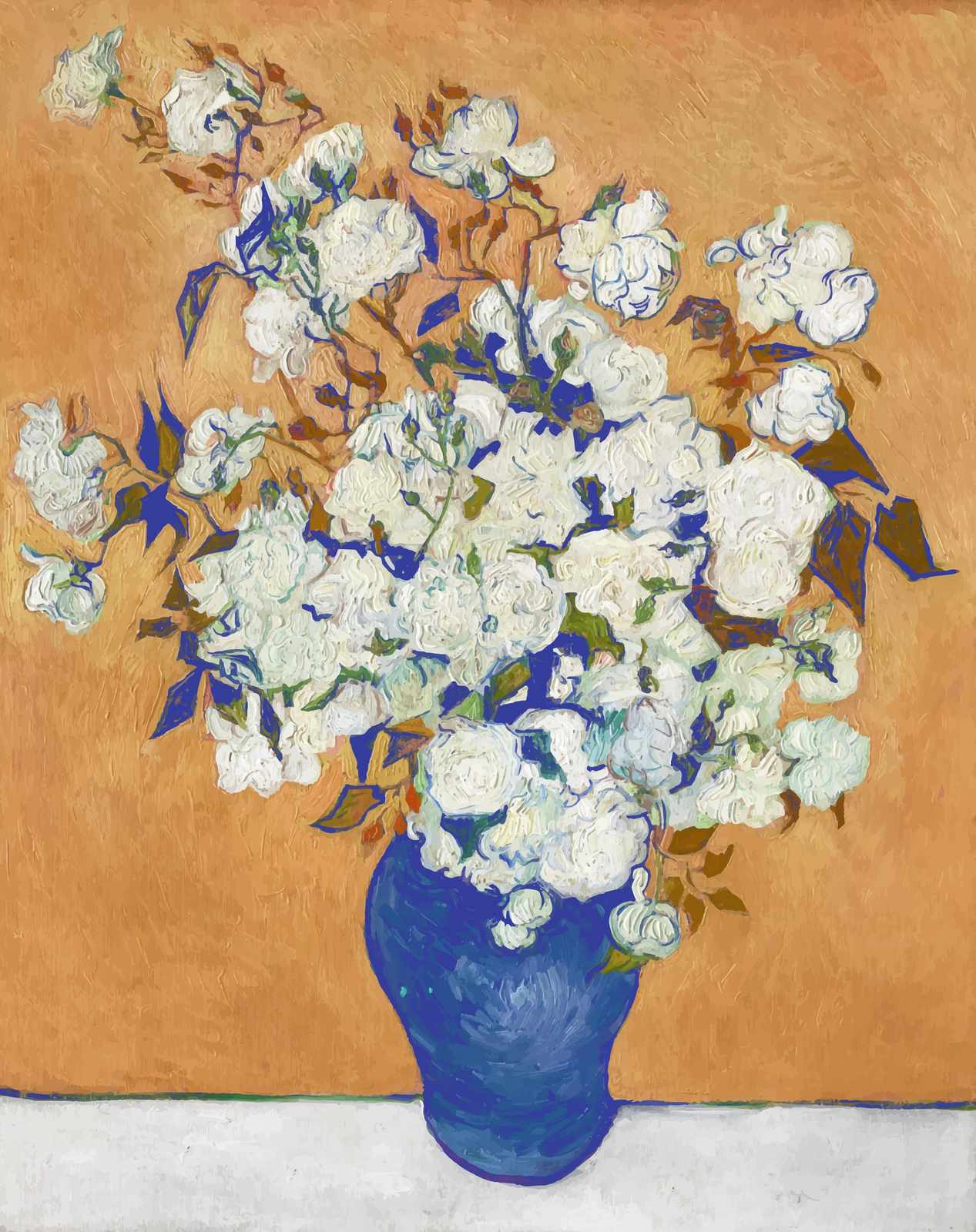 White Roses in Blue Vase Wall Art