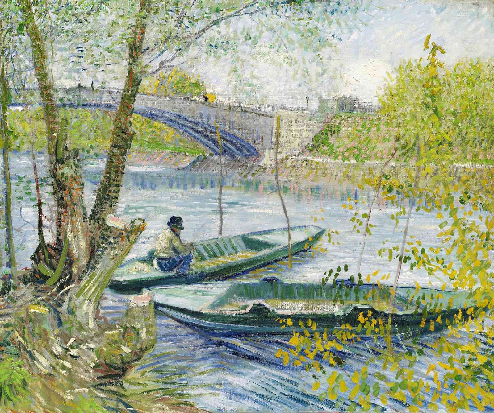 Serene Riverside Boats Impressionist Wall Art