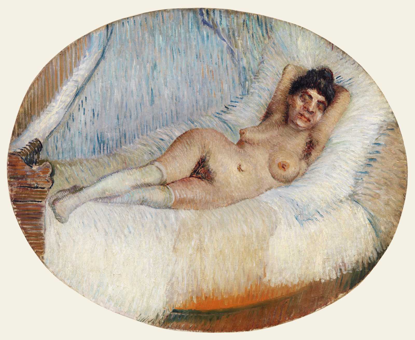 Reclining Nude with Vibrant Blue Accents Wall Art