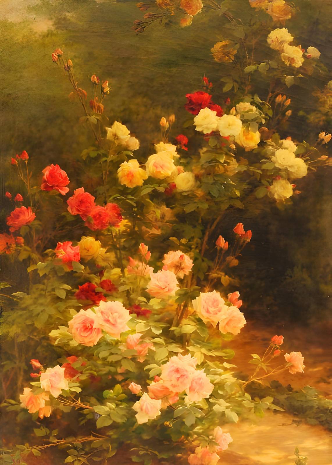 Vintage Rose Garden Floral Wall Art