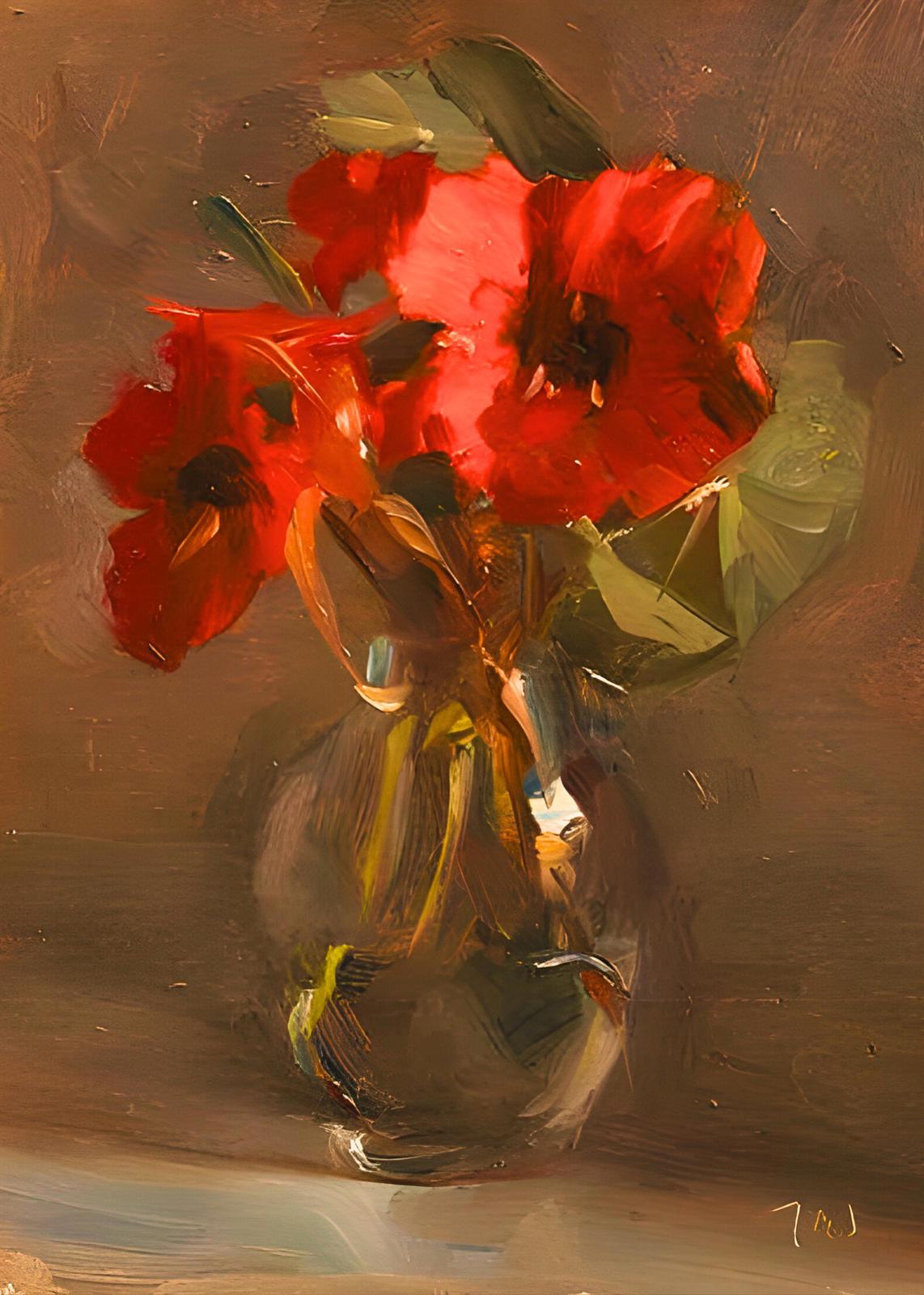 Vibrant Red Floral Still Life Wall Art