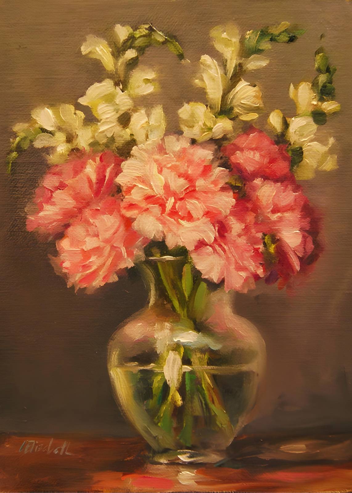 Elegant Pink & White Floral Still Life Wall Art