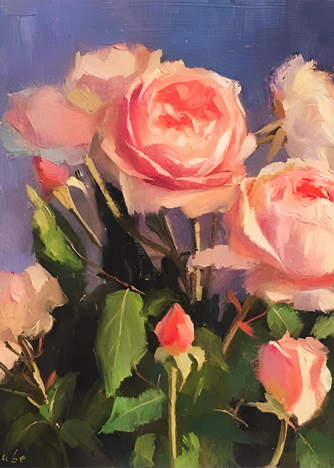 Blush Roses Still Life Oil Painting Wall Art