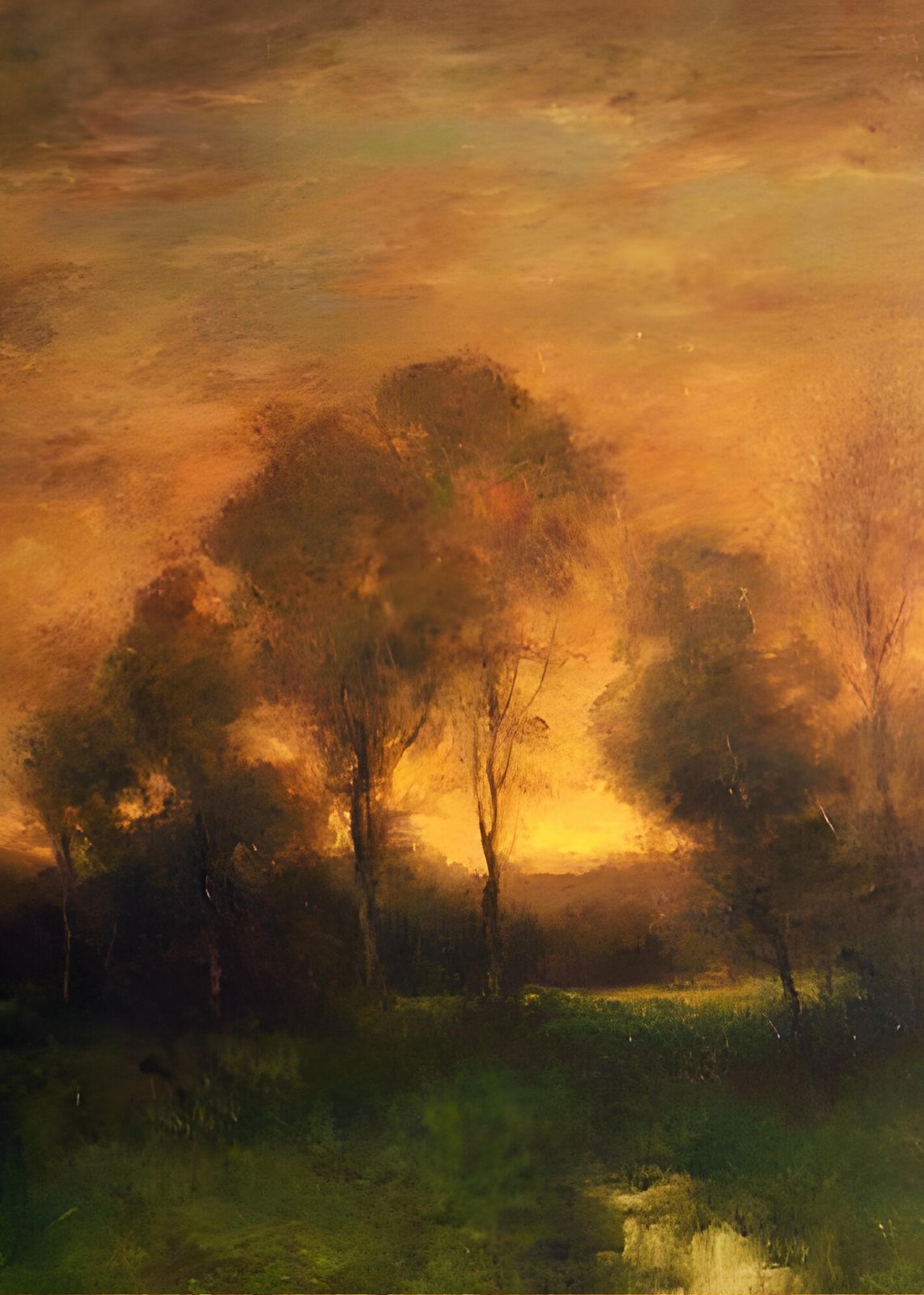 Golden Sunset Forest Landscape Wall Art