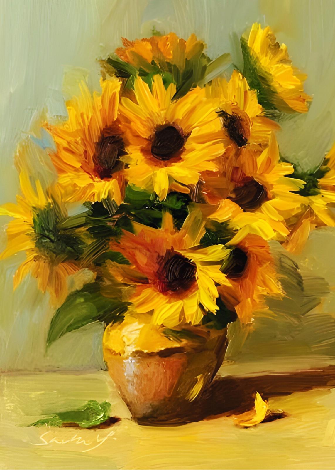 Vibrant Sunflowers Still Life Oil Painting Wall Art