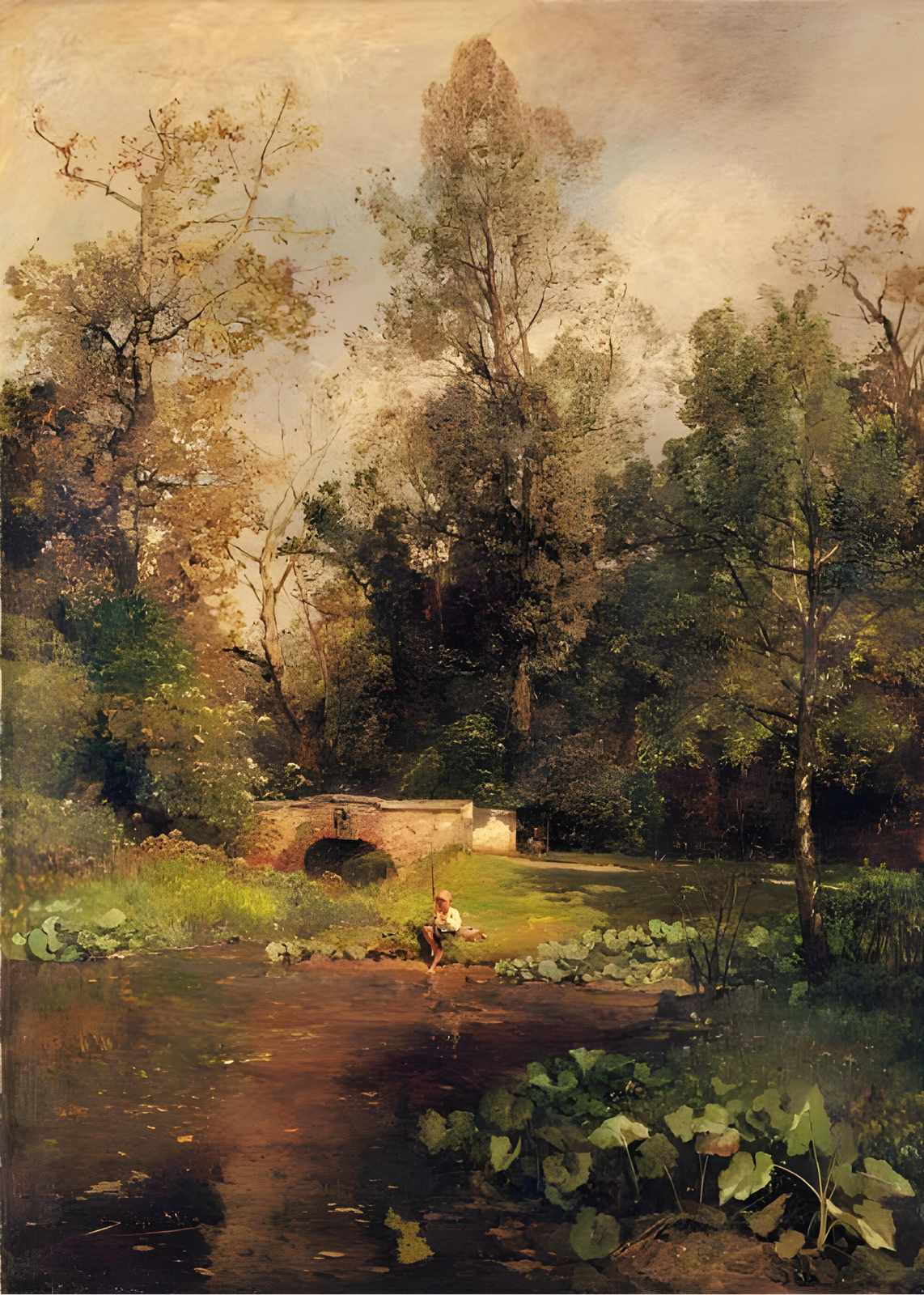 Serene Fishing Scene Landscape Wall Art