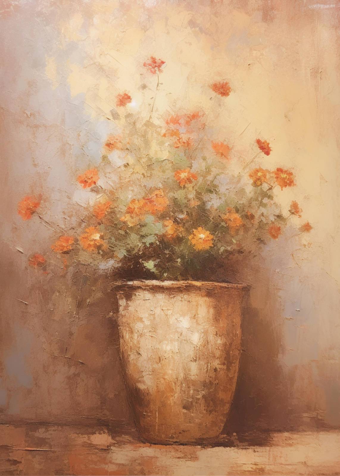 Vibrant Orange Floral Pot Wall Art