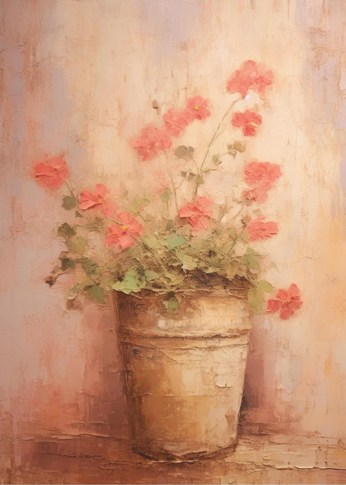 Vintage Pink Geranium Pot Wall Art