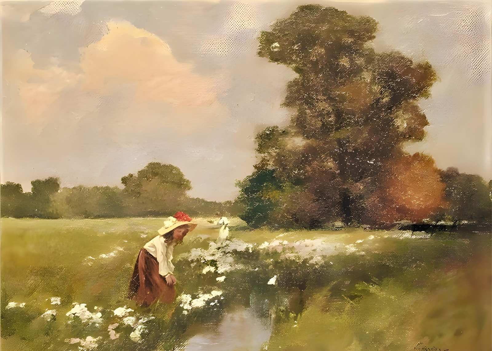 Pastoral Scene Girl in Meadow Wall Art