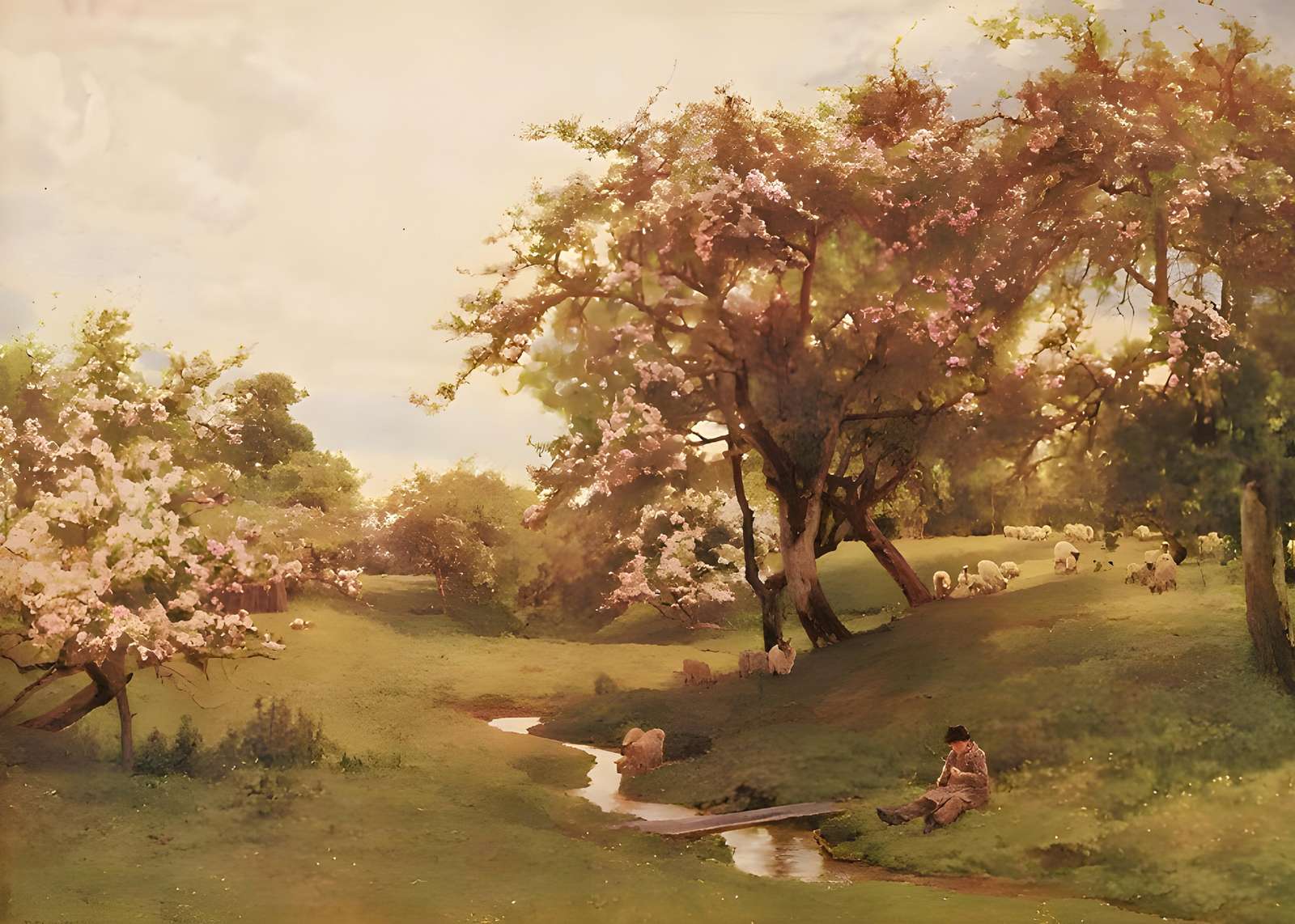 Serene Pastoral Landscape Sheep Wall Art