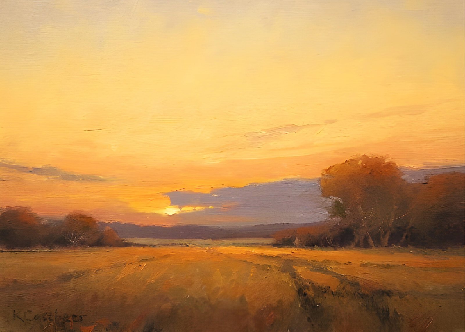 Golden Hour Landscape Oil Painting Wall Art