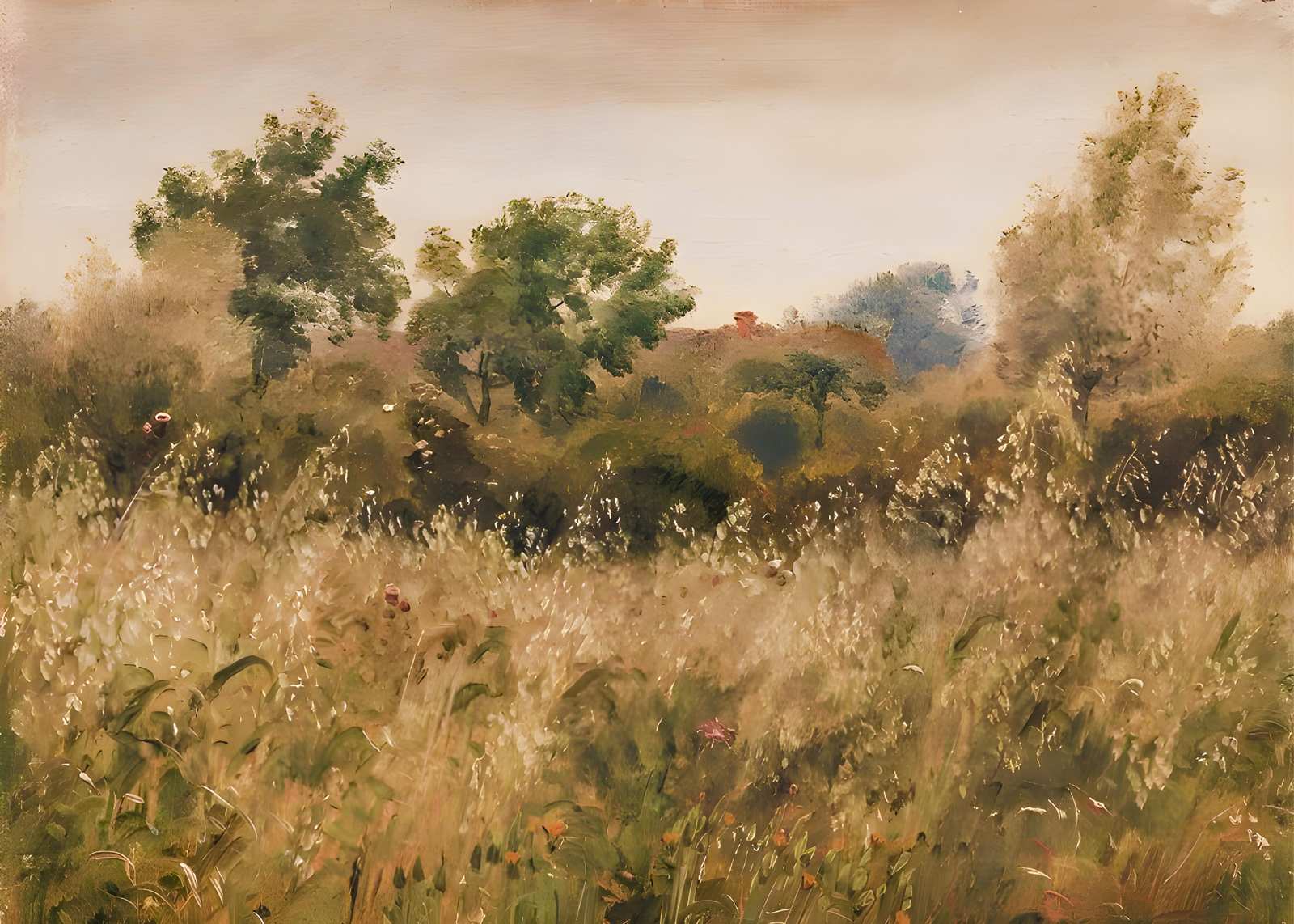 Golden Meadow Serenity Landscape Wall Art