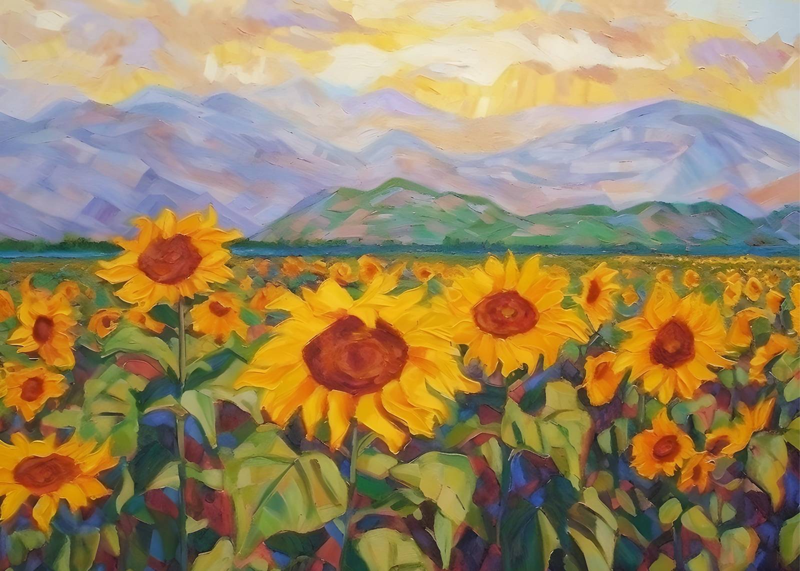 Vibrant Sunflower Field Landscape Wall Art