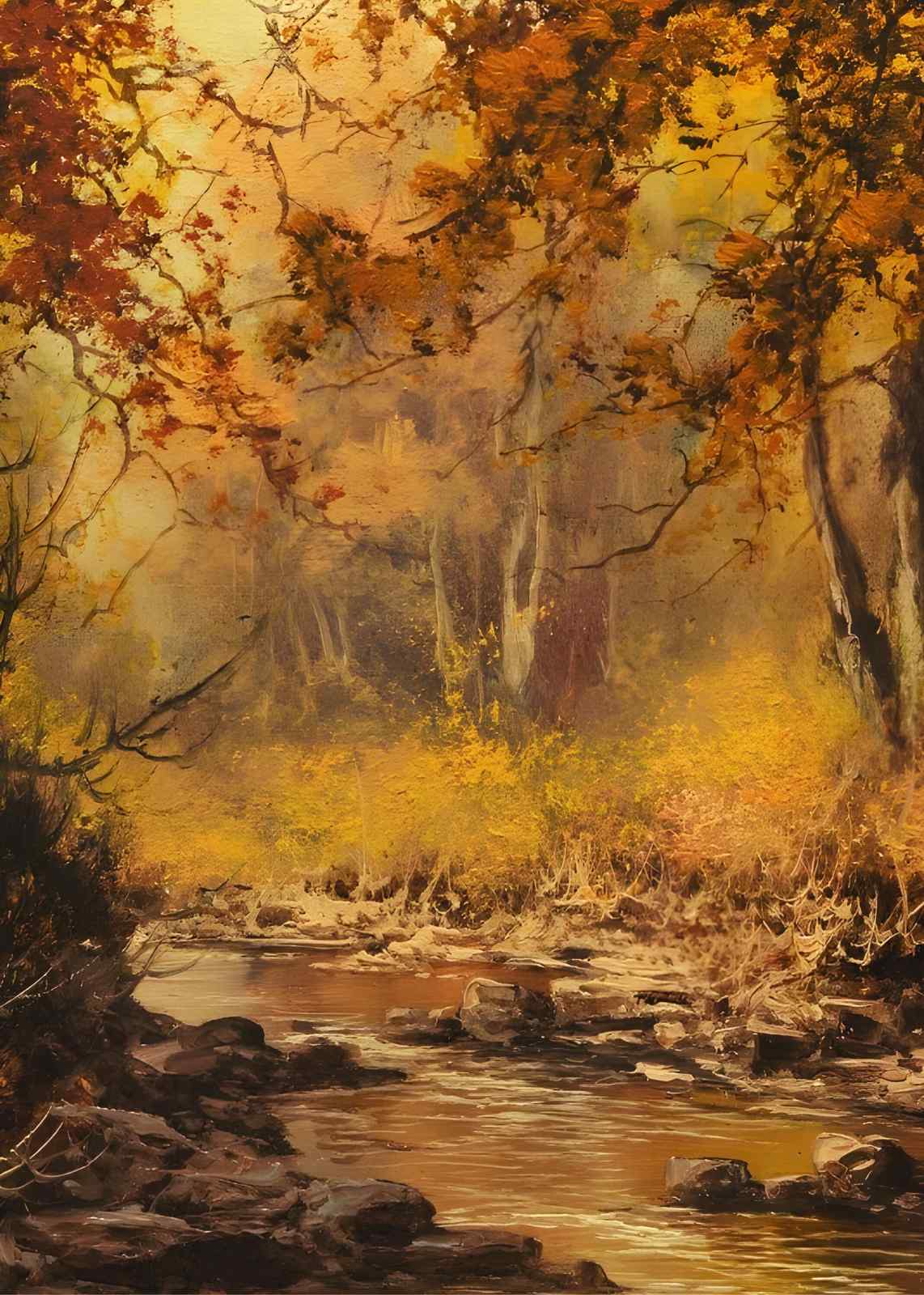 Golden Autumn Forest Stream Wall Art