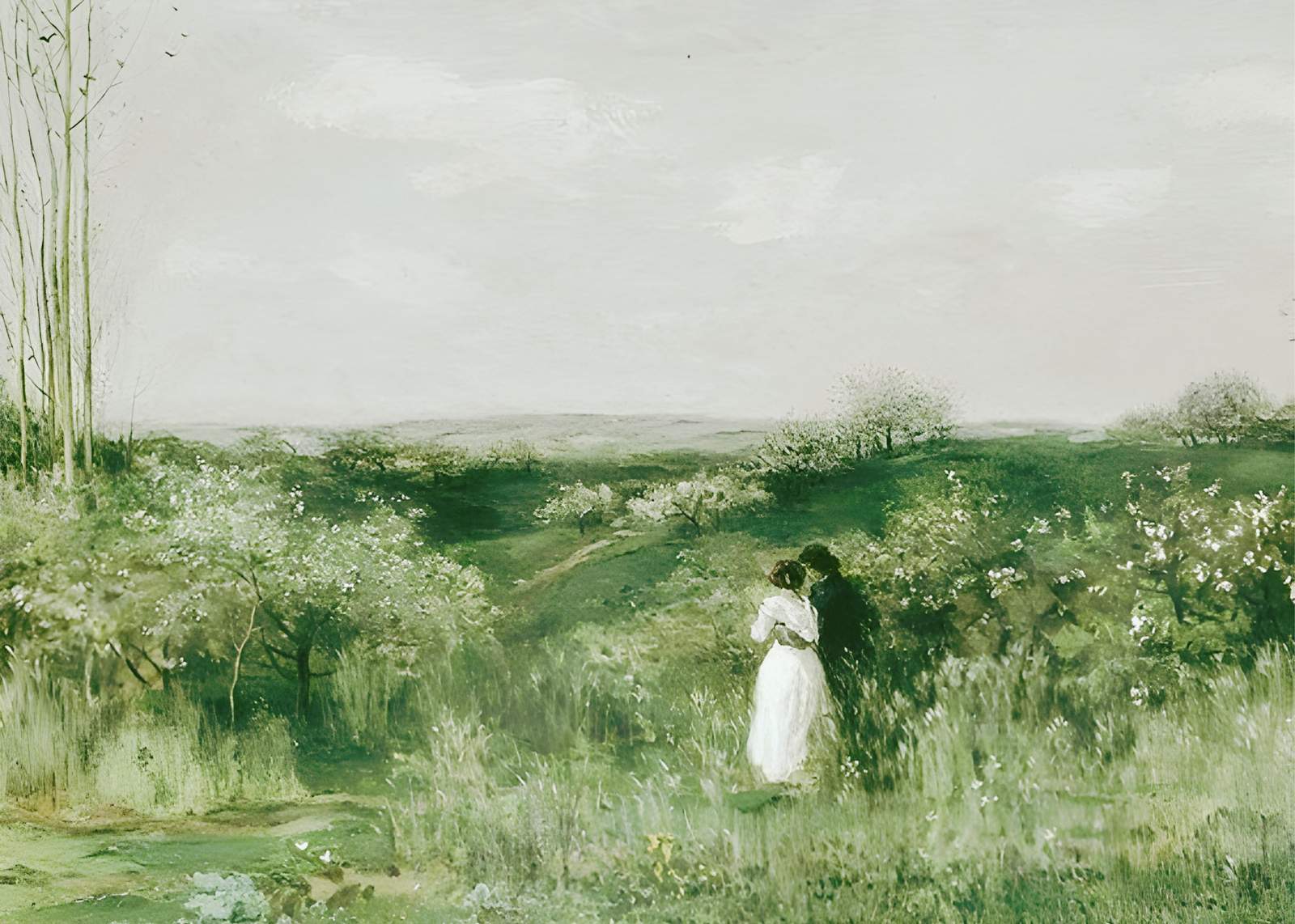 Romantic Meadow Embrace Wall Art - Serene Landscape Art