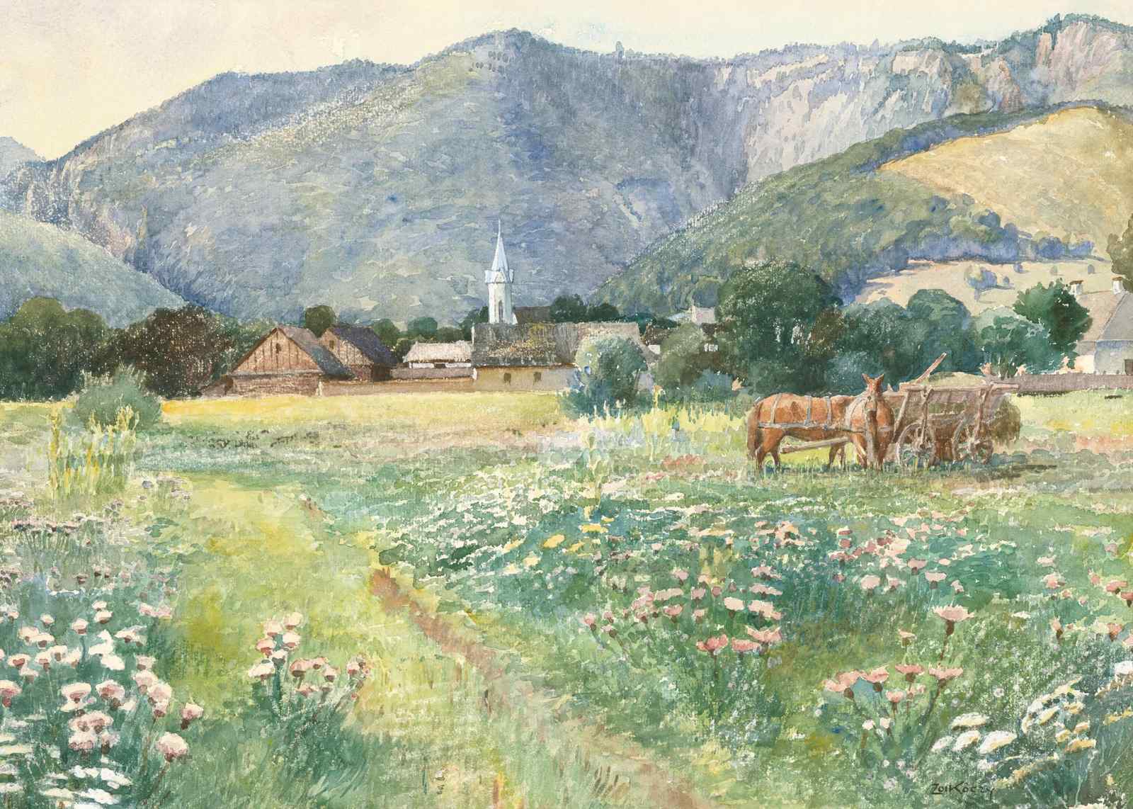 Pastoral Horse Scene Vintage Landscape Wall Art