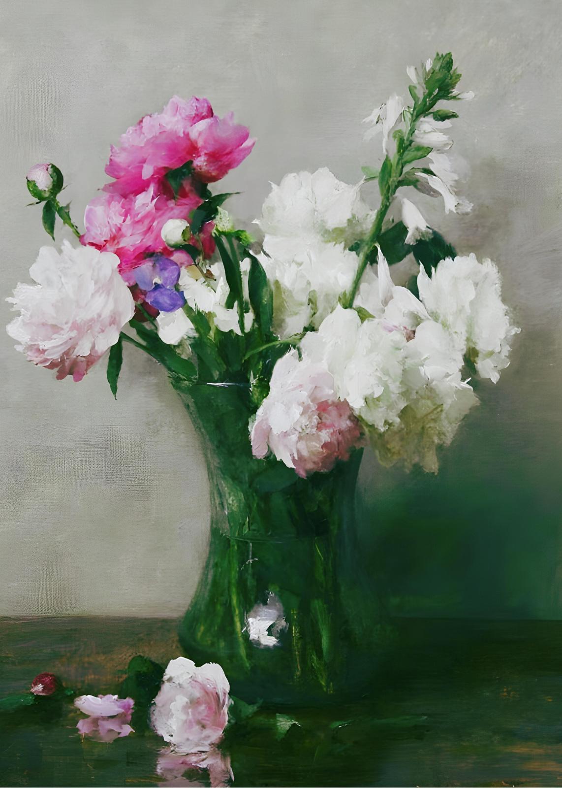 Elegant Peony & Foxglove Still Life Wall Art