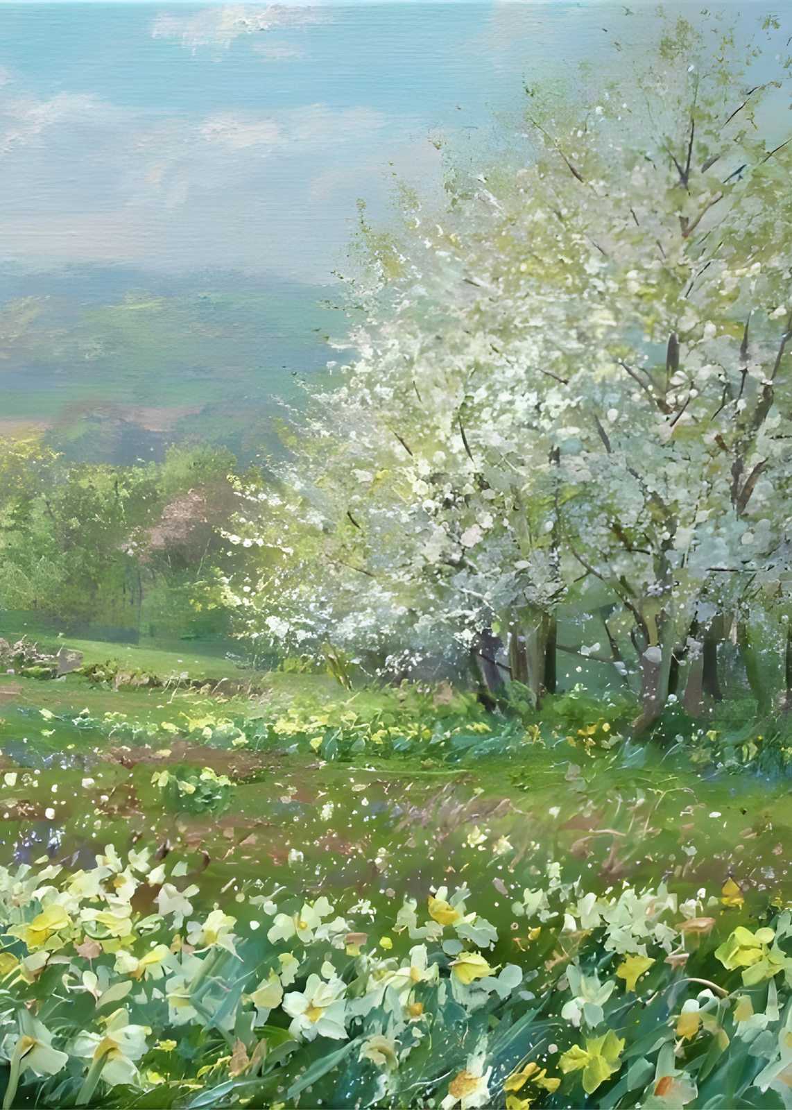 Spring Daffodils Blossom Trees Wall Art