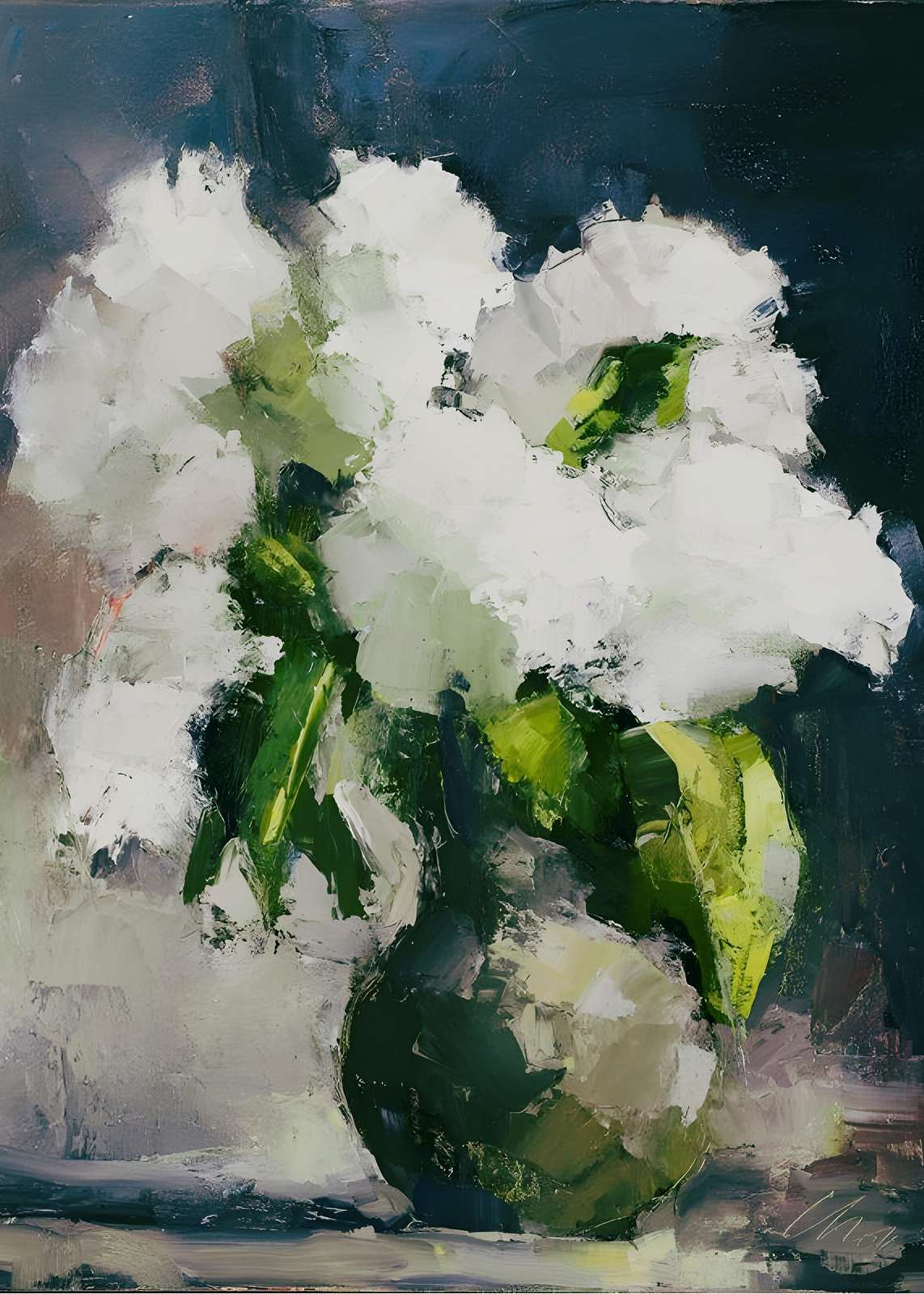 Abstract White Flowers Vase Wall Art
