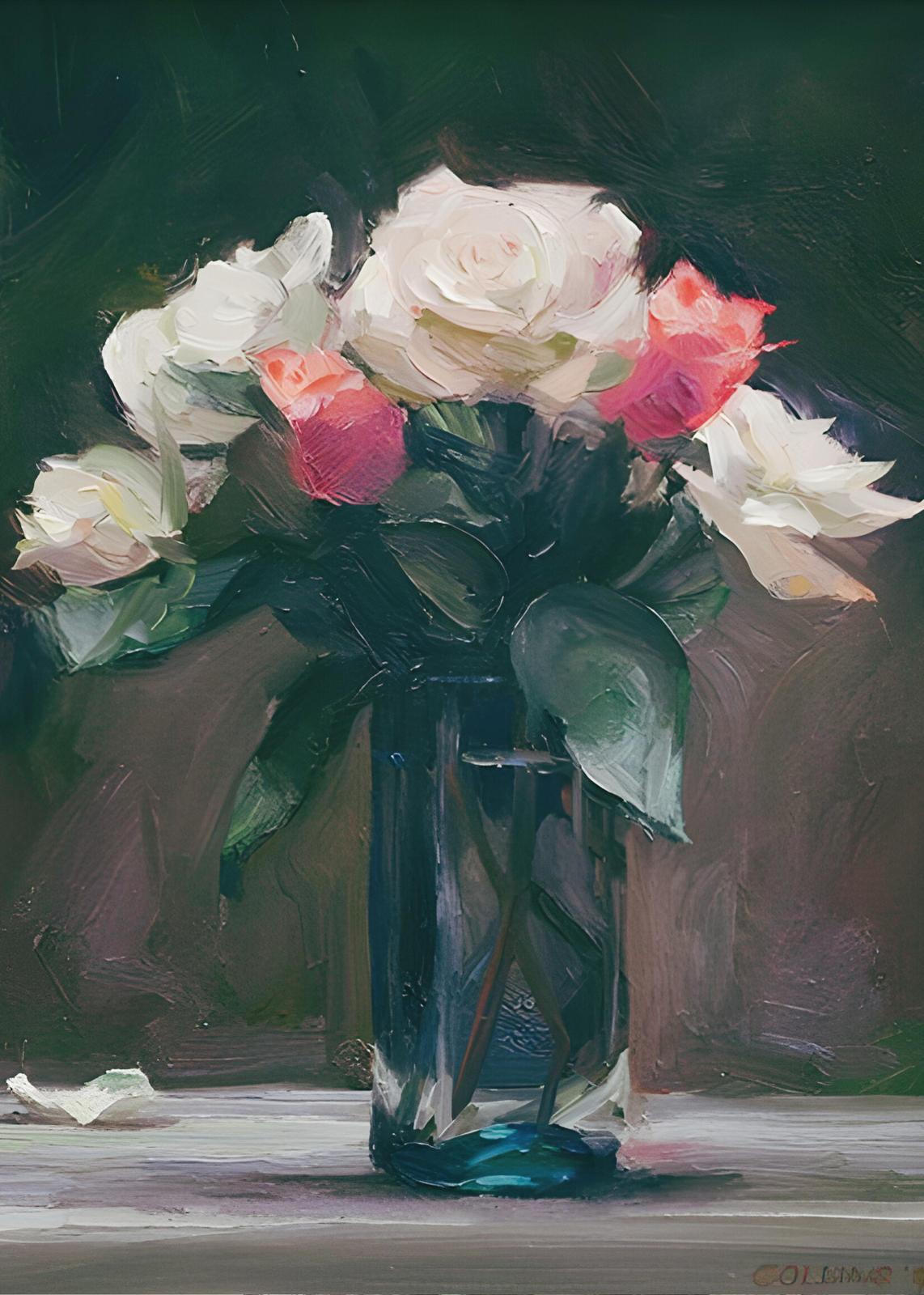 Elegant Rose Bouquet Oil Painting Wall Art