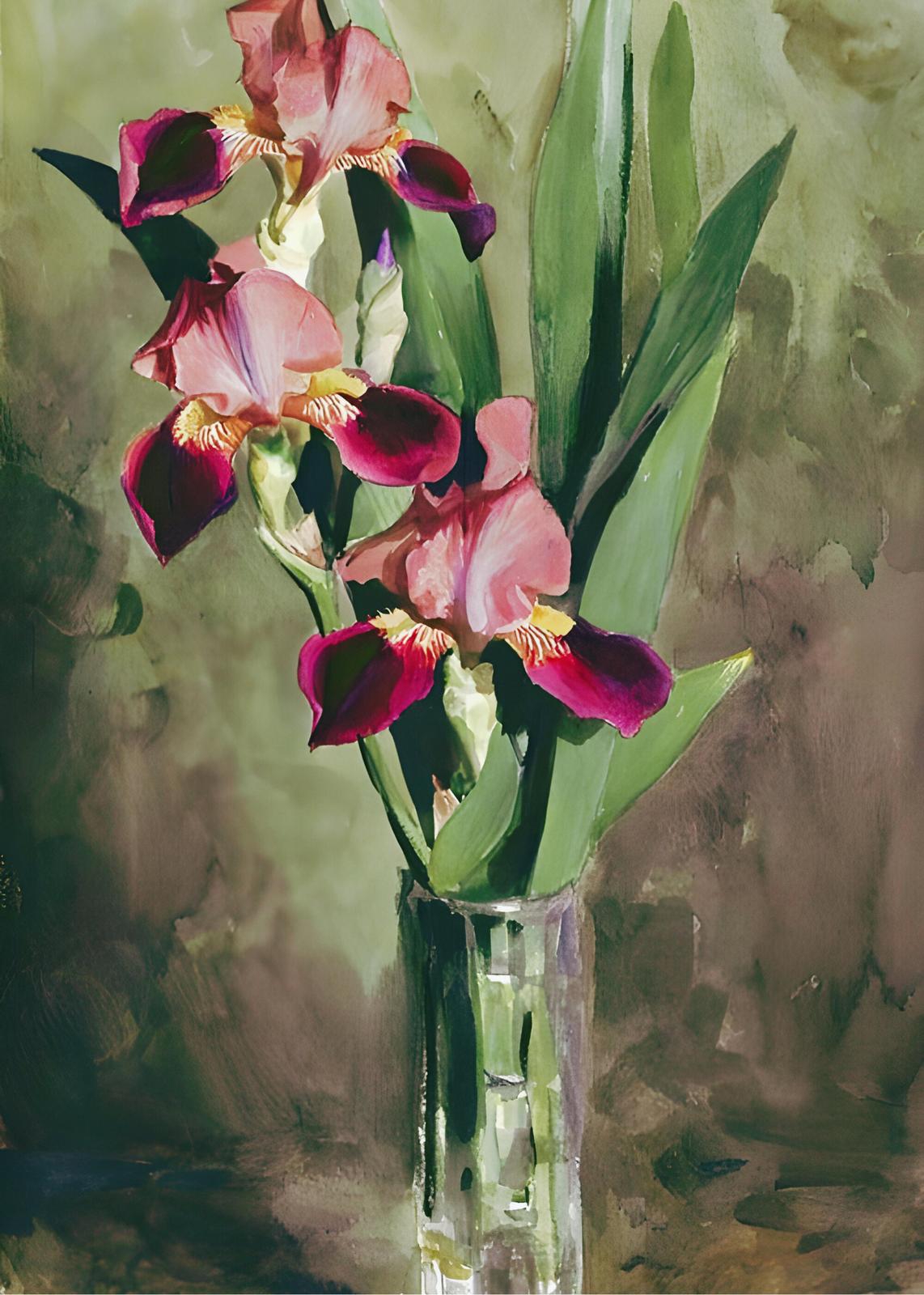 Elegant Iris Bouquet Watercolor Wall Art