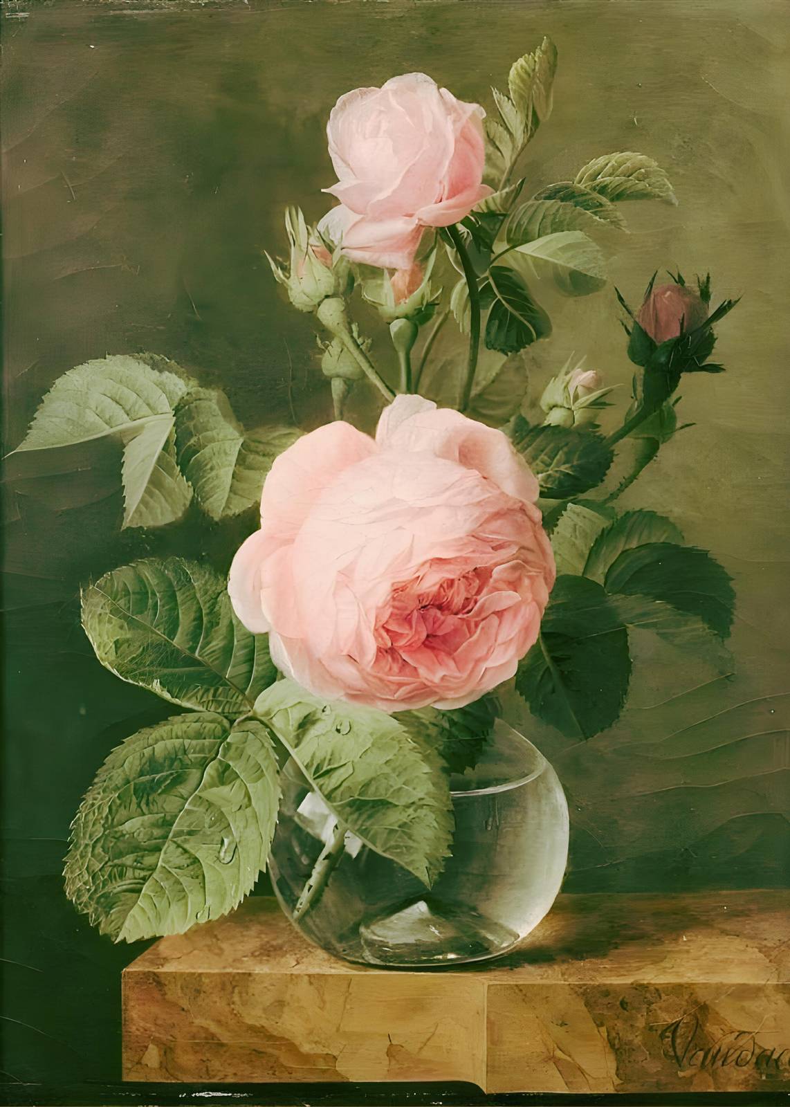 Vintage Pink Rose Still Life Wall Art