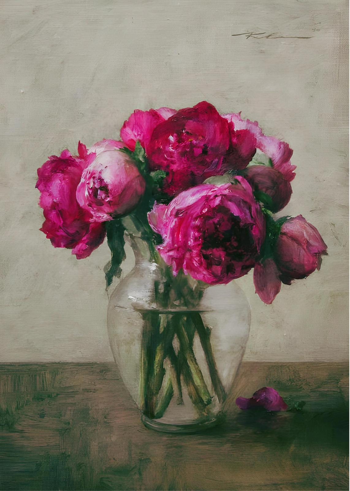 Vibrant Peonies in Glass Vase Wall Art