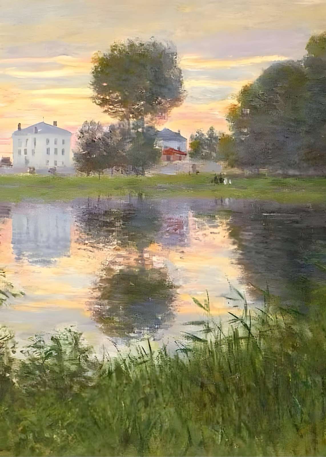 Serene Lakeside Sunset Landscape Wall Art